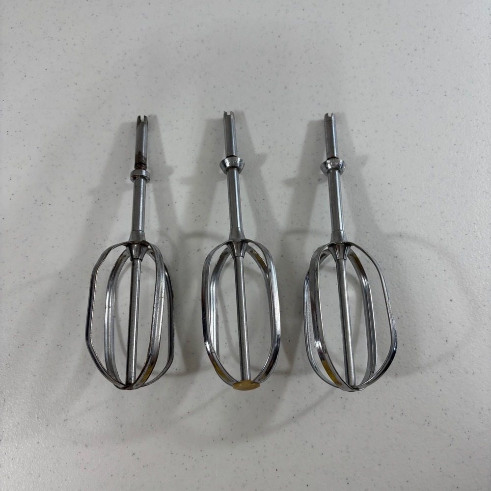 Vintage Sunbeam Mixmaster Beaters Replacement Set of 3 Chrome Mixer Attachments